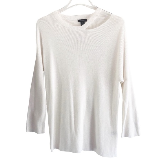 Halogen NWOT Sweater Cut Out Shoulder Cream Medium - Picture 1 of 8